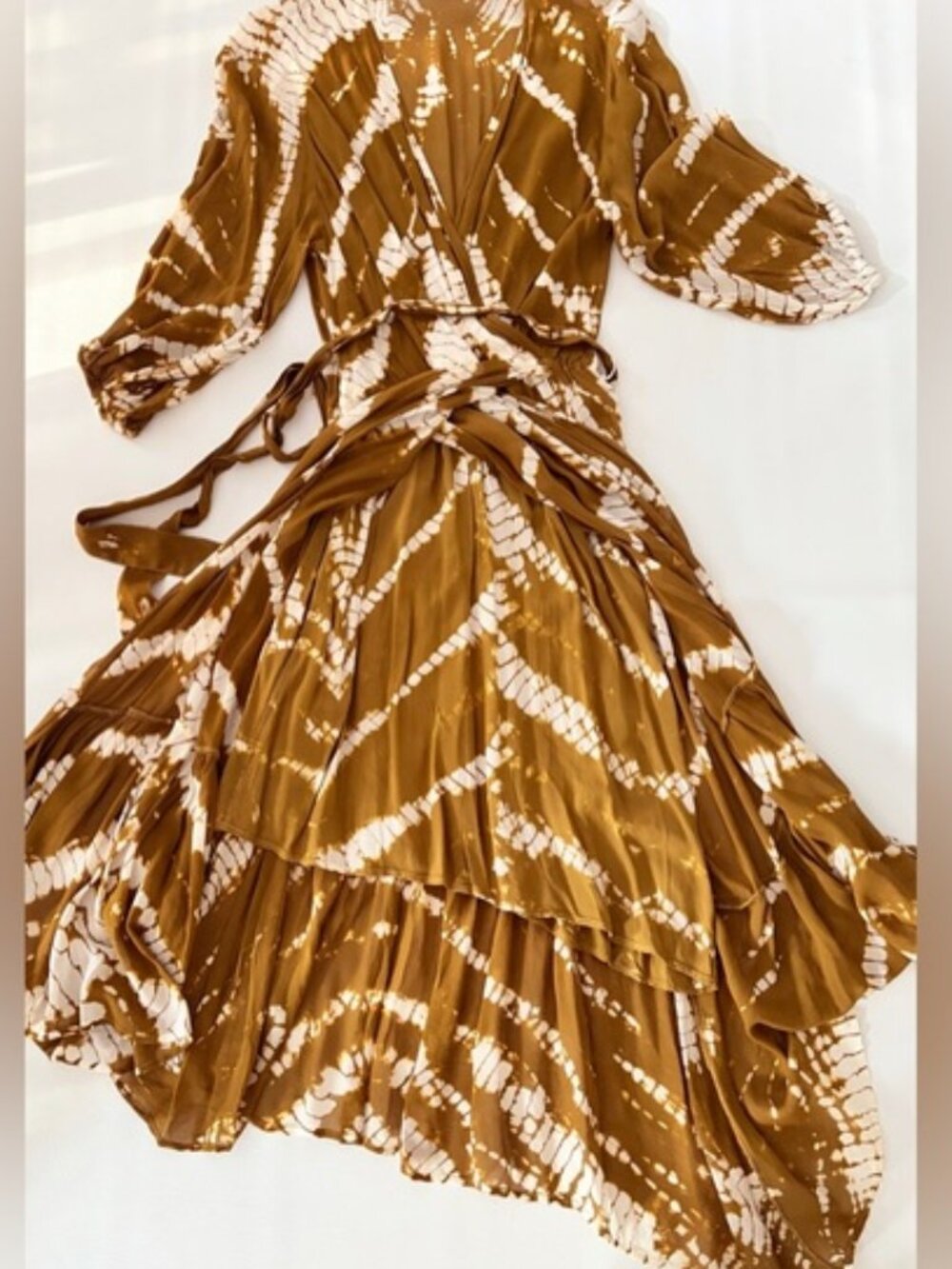 YFB Young Fabulous & Broke Tie Dye Wrap Midi Maxi Dress Belted Brown size XS